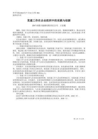 党建工作在企业组织中的实践与创新_新矿内蒙古能源有限责任公司__王衍聪