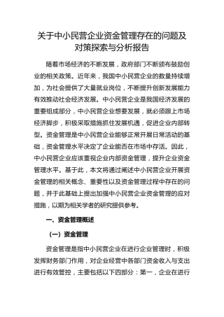 中小民营企业资金管理存在的问题及对策探索与分析报告