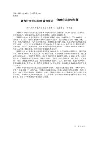 2020.07.07国网四川省电力有限公司董事长、党委书记谭洪恩：聚力社会经济综合效益提升保障企业稳健经营