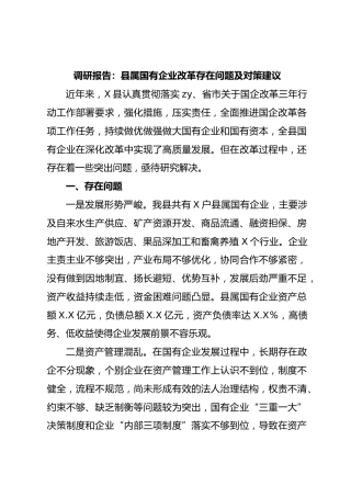 调研报告：县属国企业改革存在问题及对策建议