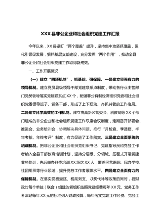 XXX县非公企业和社会组织党建工作汇报