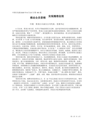 2020.06.23叶震黑龙江石油分公司代表、党委书记：推动全员营销实现精准创效