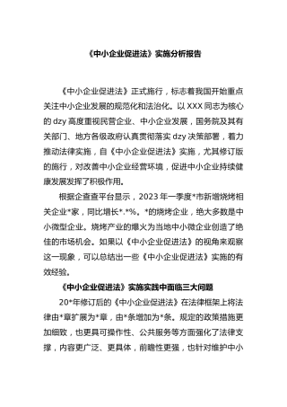 《中小企业促进法》实施分析报告