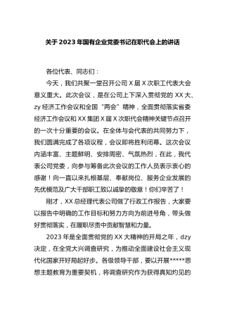 2023年国有企业党委书记在职代会上的讲话
