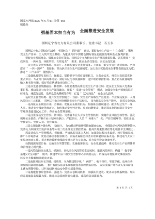 2020.06.11国网辽宁省电力有限公司董事长、党委书记石玉东：强基固本担当有为全面推进安全发展