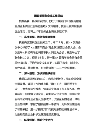 团县委服务企业工作总结