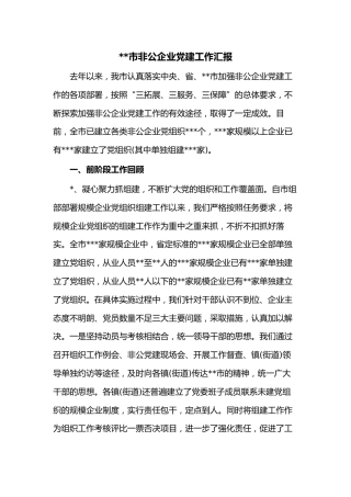 市非公企业党建工作汇报