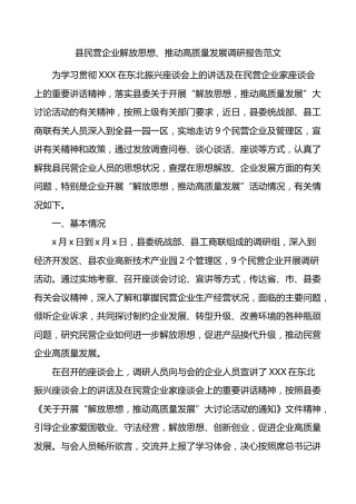 县民营企业解放思想推动高质量发展调研报告
