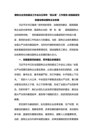 国有企业党的建设工作会议五周年“回头看”工作报告加强基层党的建设推动国有企业发展