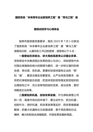 国资系统“未来青年企业家培养工程”暨“青马工程”首期培训班学习心得体会
