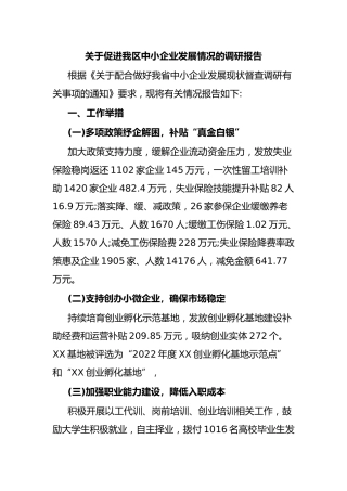 促进我区中小企业发展情况的调研报告