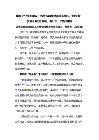 国有企业党的建设工作会议精神贯彻落实情况“回头看”资料汇编(怎么看，看什么，对标检视)