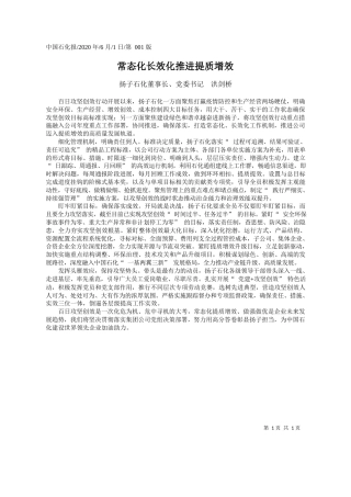 2020.06.01扬子石化董事长、党委书记洪剑桥：常态化长效化推进提质增效