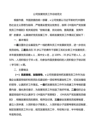 公司发展党员工作总结集团企业汇报报告