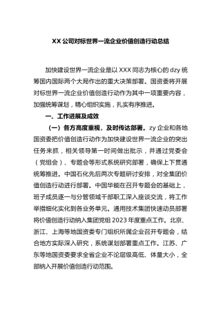 公司对标世界一流企业价值创造行动总结