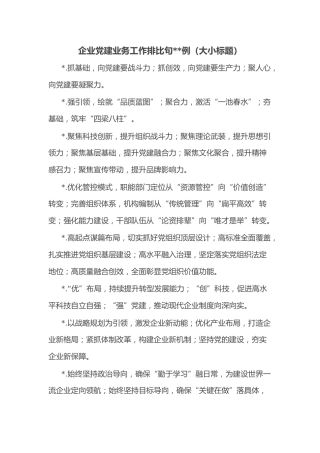 (40例)企业党建业务工作排比句（大小标题）