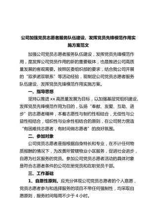 公司加强党员志愿者服务队伍建设发挥党员先锋模范作用实施方案集团企业