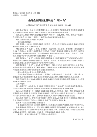 2020.05.01中国石油天然气集团有限公司财务部总经理张少峰：做好企业高质量发展的啄木鸟