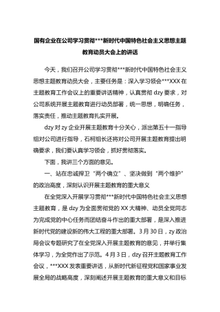国有企业在公司学习贯彻2023年主题教育专题动员大会上的讲话