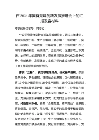 在2024年国有企业党建创新发展推进会上的汇报发言材料