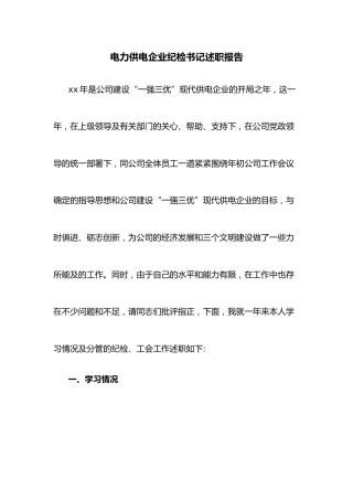 电力供电企业纪检书记述职报告