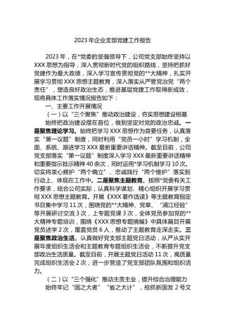 2023年企业支部党建工作报告汇报总结