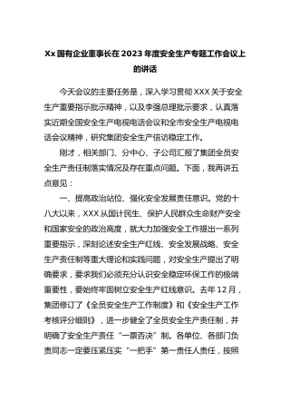 国有企业董事长在2023年度安全生产专题工作会议上的讲话