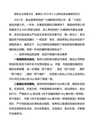 国有企业党委书记、董事长2023年个人述职述责述廉报告范文公司工作汇报总结