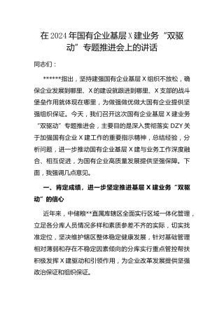 在2024年国有企业基层X建业务“双驱动”专题推进会上的讲话