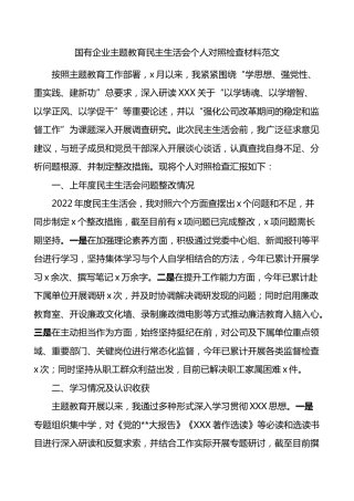 国有企业主题教育民主生活会个人对照检查案例检视剖析发言提纲