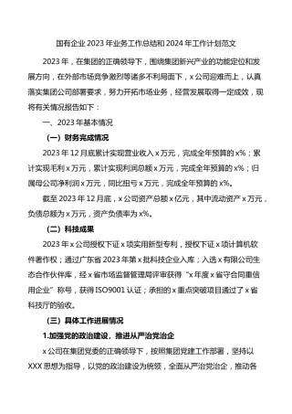 国有企业2023年业务工作总结和2024年工作计划范文