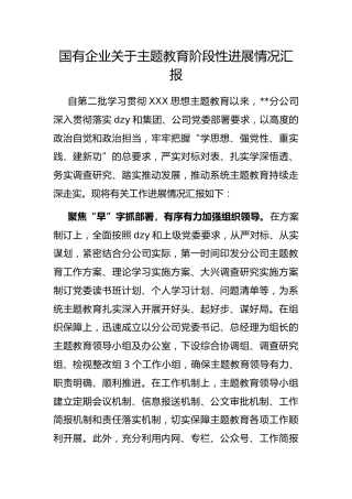 国有企业主题教育阶段性进展情况汇报