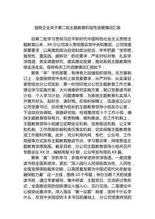 国有企业第二批主题教育阶段性进展情况汇报