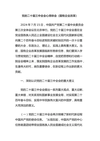 党的二十届三中全会心得体会（国有企业改革）