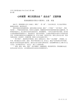 寰泰能源股份有限公司董事长、总裁南逸：心怀家国树立民营企业走出去正面形象