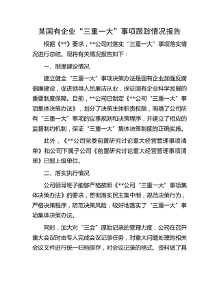 “三重一大”事项跟踪情况报告：某国有企业“三重一大”事项跟踪情况报告