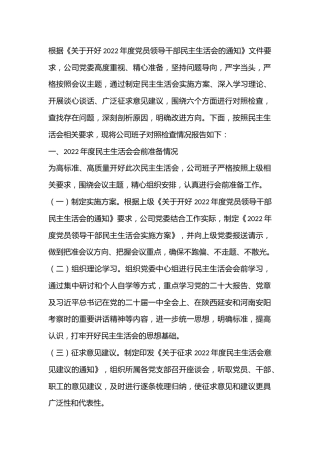 2022年度企业领导班子民主生活会（六个带头）对照检查材料