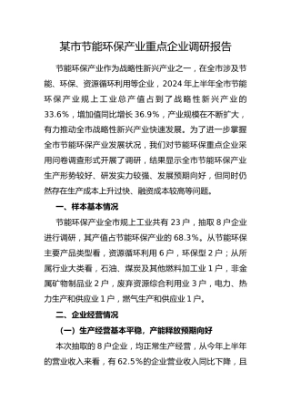 市节能环保产业重点企业调研报告