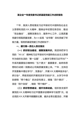 某企业2022年度党委书记抓基层党建工作述职报告