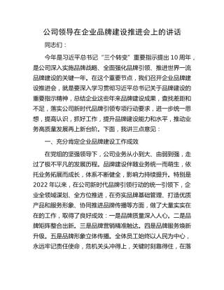 国企领导在企业品牌建设推进会上的讲话