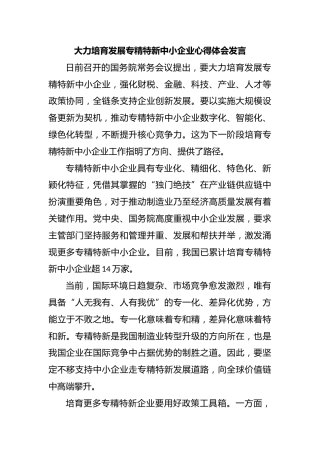 大力培育发展专精特新中小企业心得体会发言