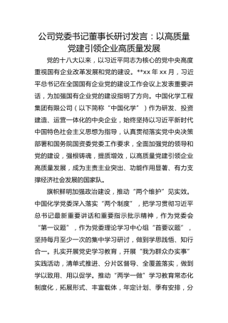 公司党委书记董事长研讨发言：以高质量党建引领企业高质量发展