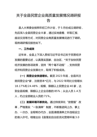 全县民营企业高质量发展情况调研报告（2024.06）