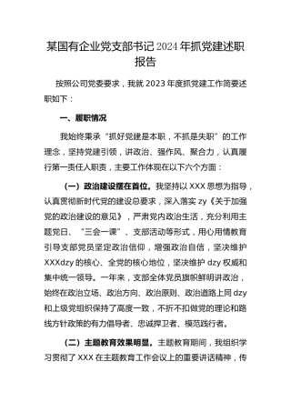 国有企业党支部书记2024年抓党建述职报告