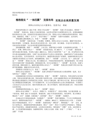 国网山东省电力公司董事长、党委书记蒋斌：精准落实一体四翼发展布局实现企业高质量发展