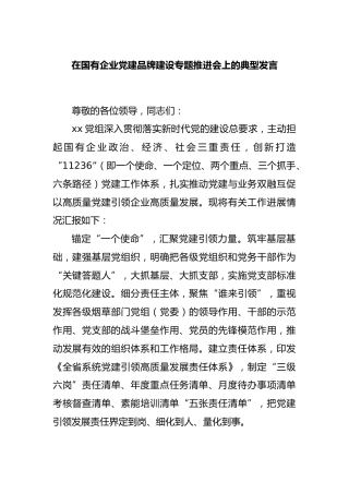 在国有企业党建品牌建设专题推进会上的典型发言