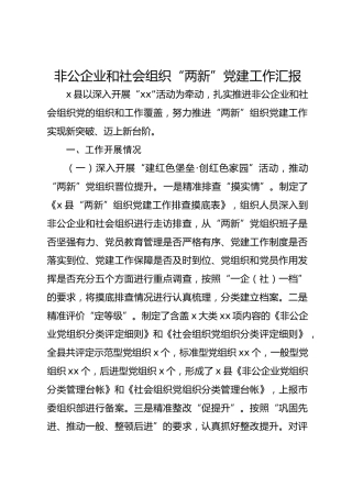 非公企业和社会组织“两新”党建工作汇报