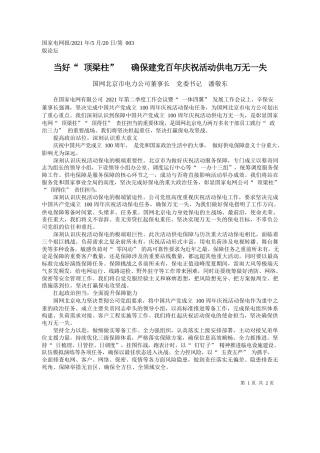 国网北京市电力公司董事长党委书记潘敬东：当好顶梁柱确保建党百年庆祝活动供电万无一失