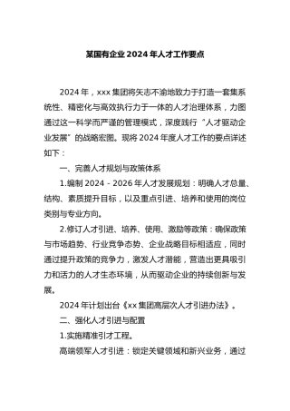 国有企业2024年人才工作要点