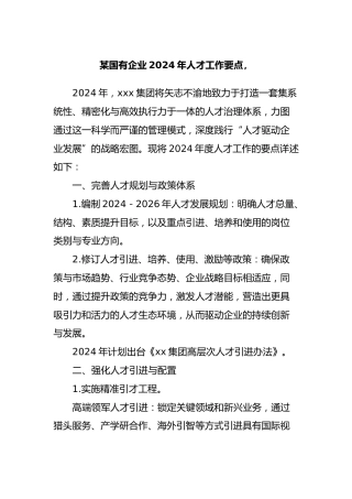 国有企业2024年人才工作要点，